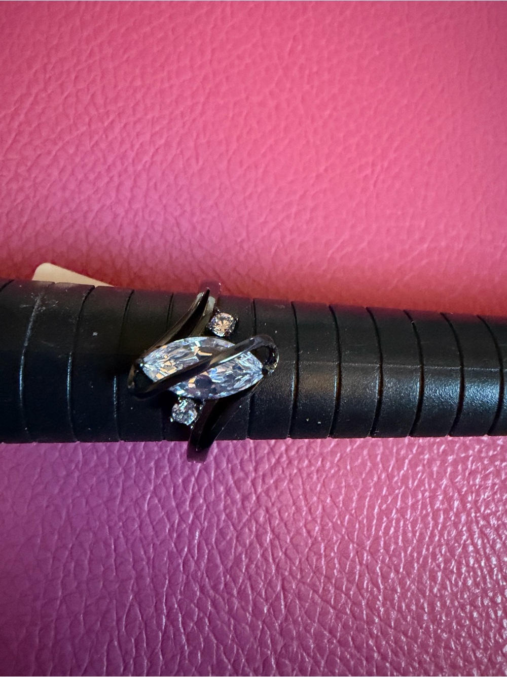 Black and Clear Crystal Women's Ring - Elegant Swirl Design